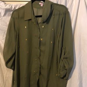Olive Green Sheer Top